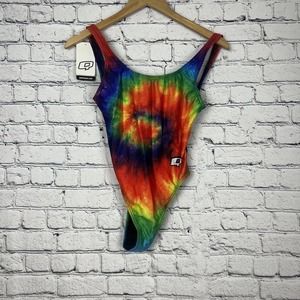 Q Swimwear Tie Dye Multicolor One Piece Swimsuit Womens Size 34 NWT